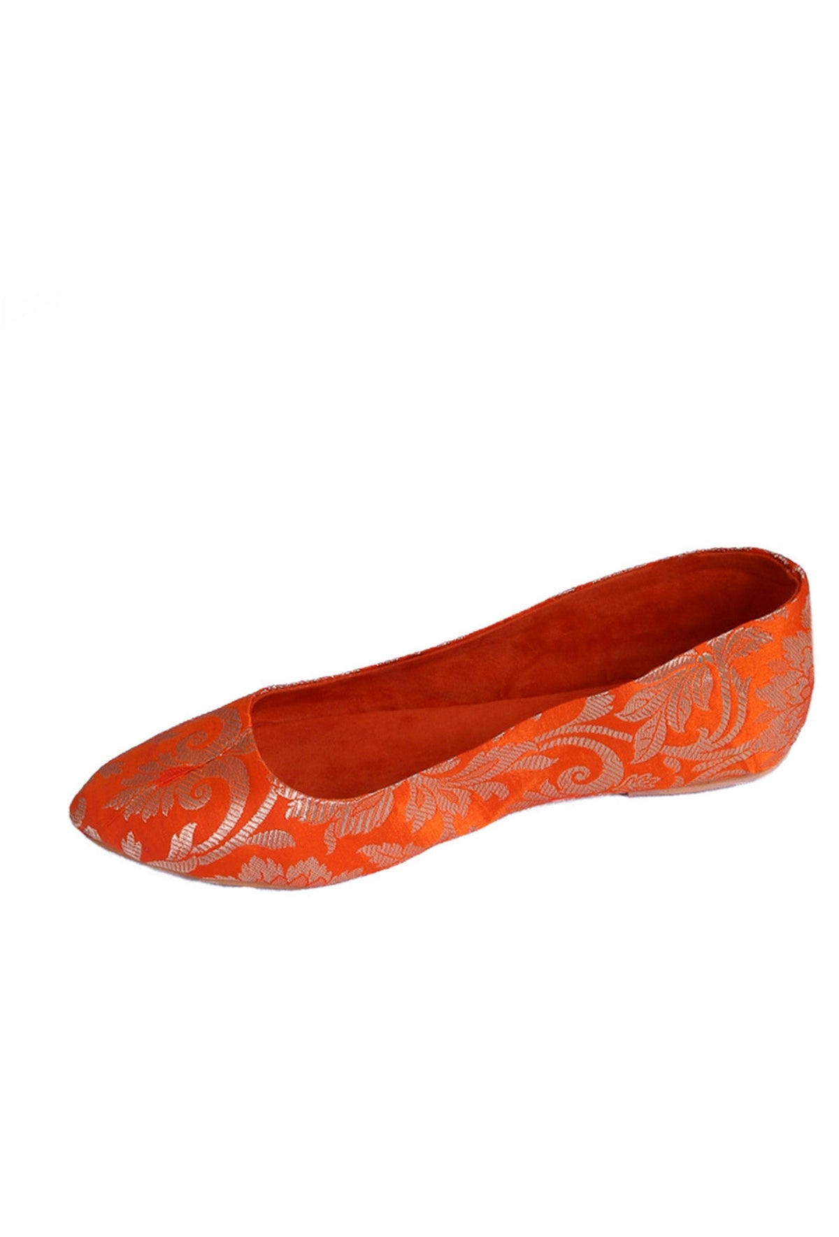 Orange Brocade Pointed Toe Ballerina Flats サイズ EU39