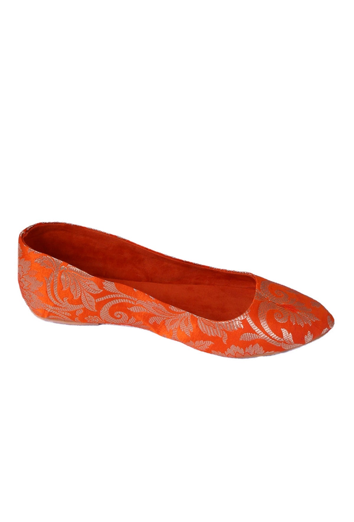 Orange Brocade Pointed Toe Ballerina Flats サイズ EU37