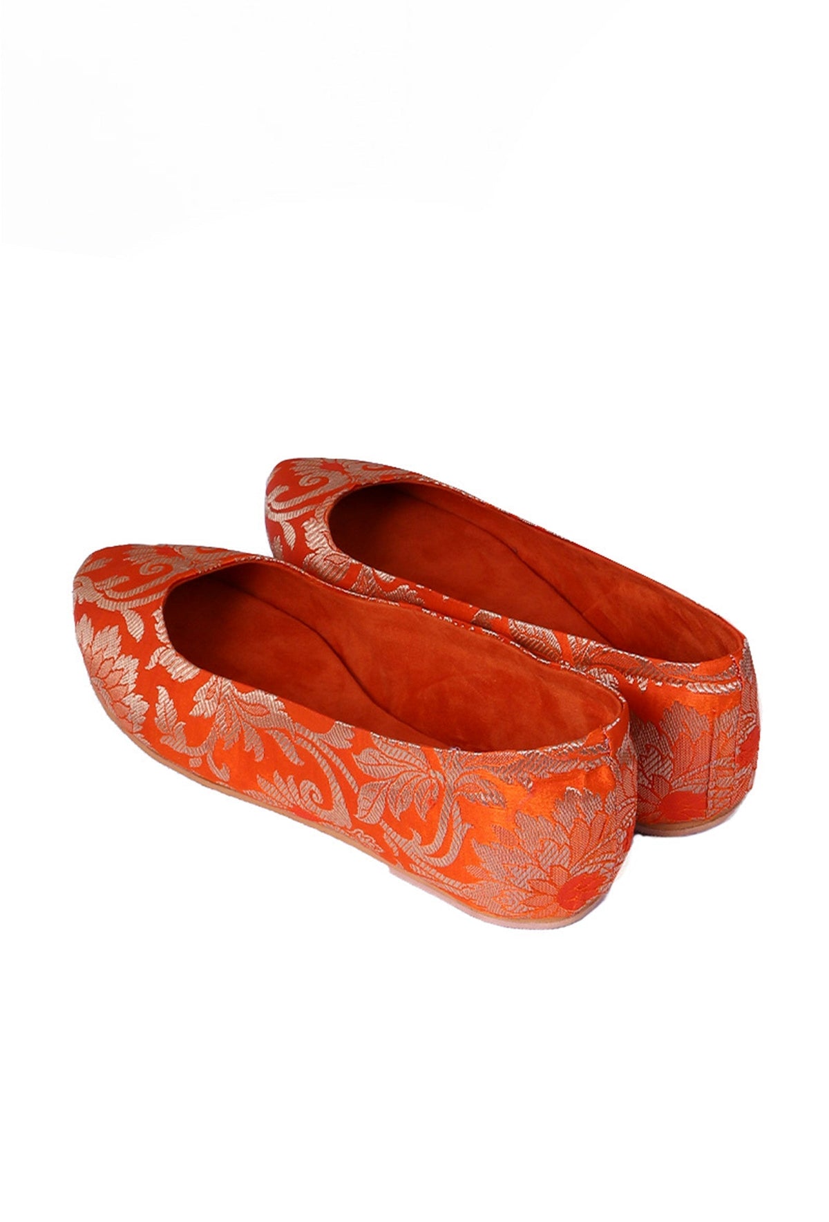 Orange Brocade Pointed Toe Ballerina Flats サイズ EU38