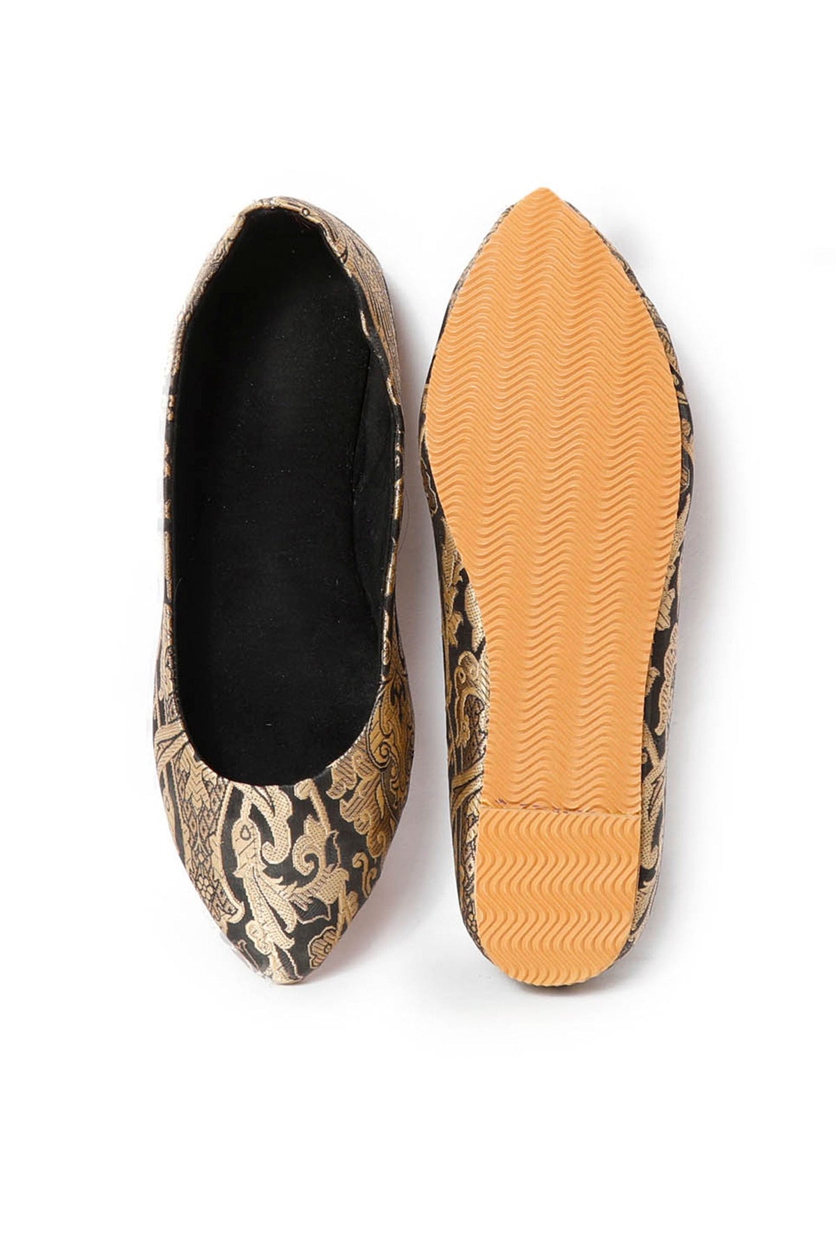 Black Pointed Toe Brocade Ballerina Flats サイズ EU39