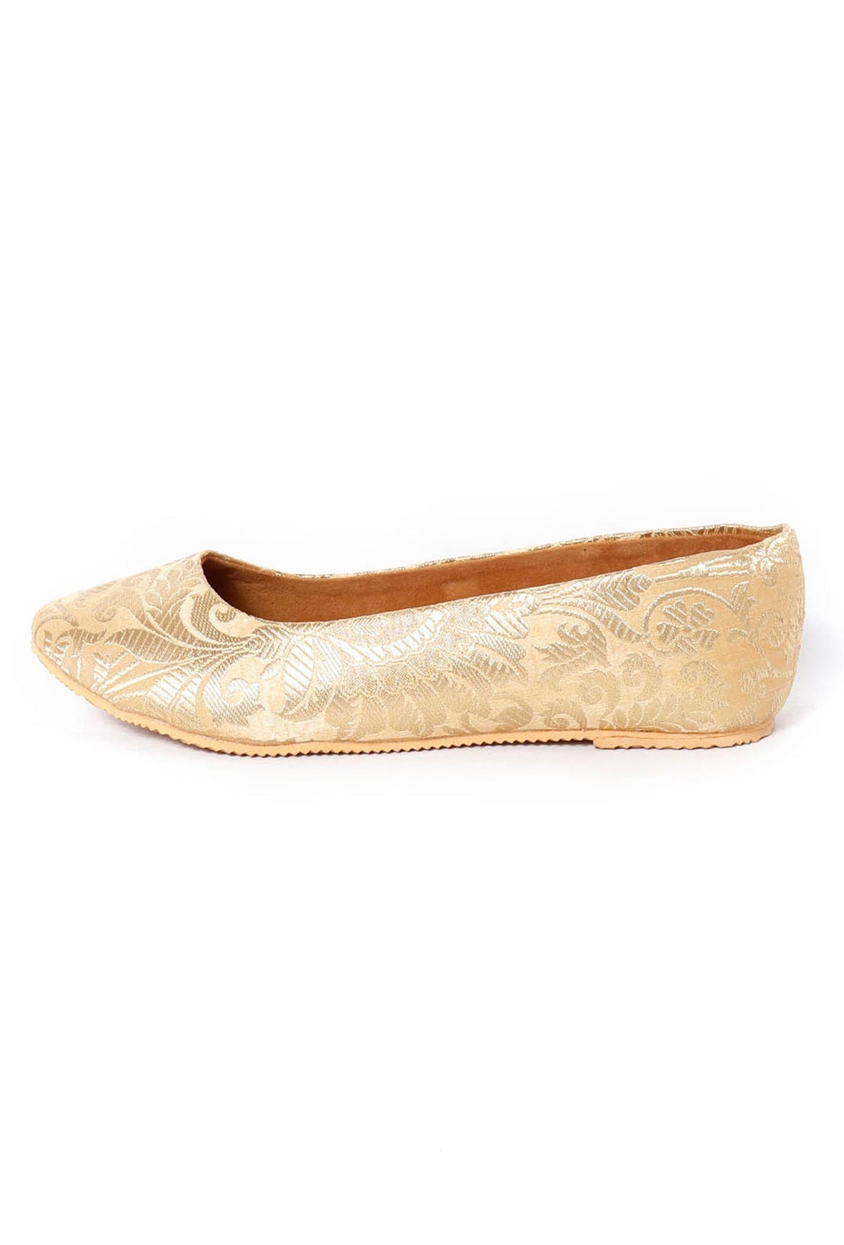 Beige Pointed Toe Brocade Ballerina Flats サイズ EU37