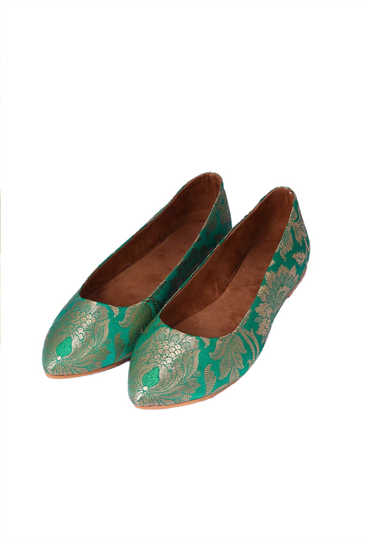 Green Pointed Toe Brocade Ballerina Flats サイズ EU38