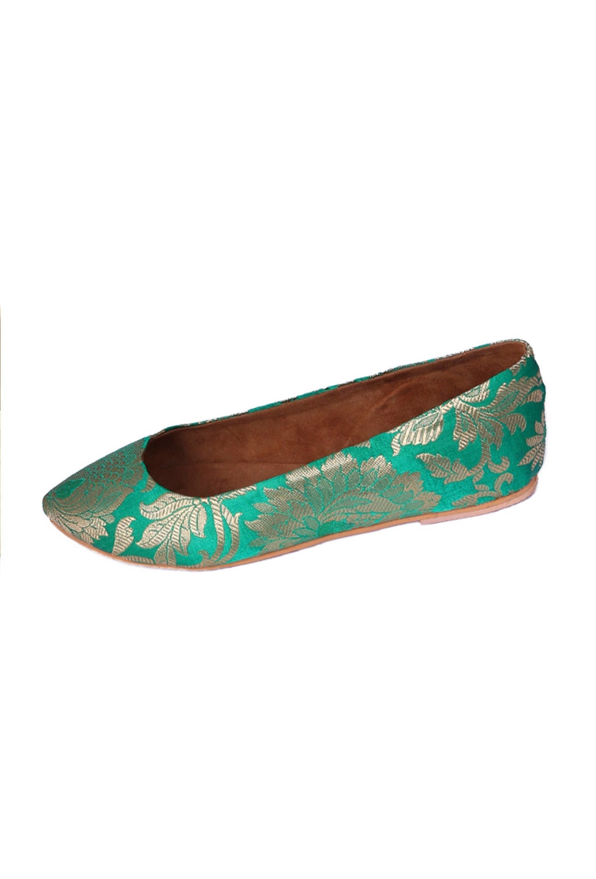 Green Pointed Toe Brocade Ballerina Flats サイズ EU39