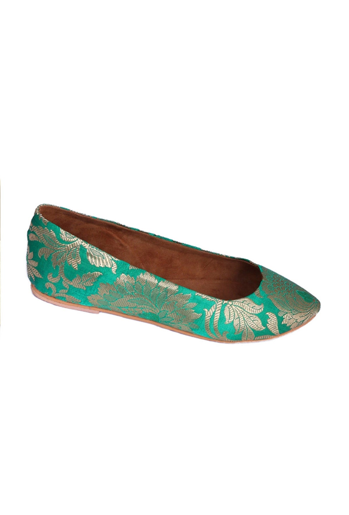 Green Pointed Toe Brocade Ballerina Flats サイズ EU38
