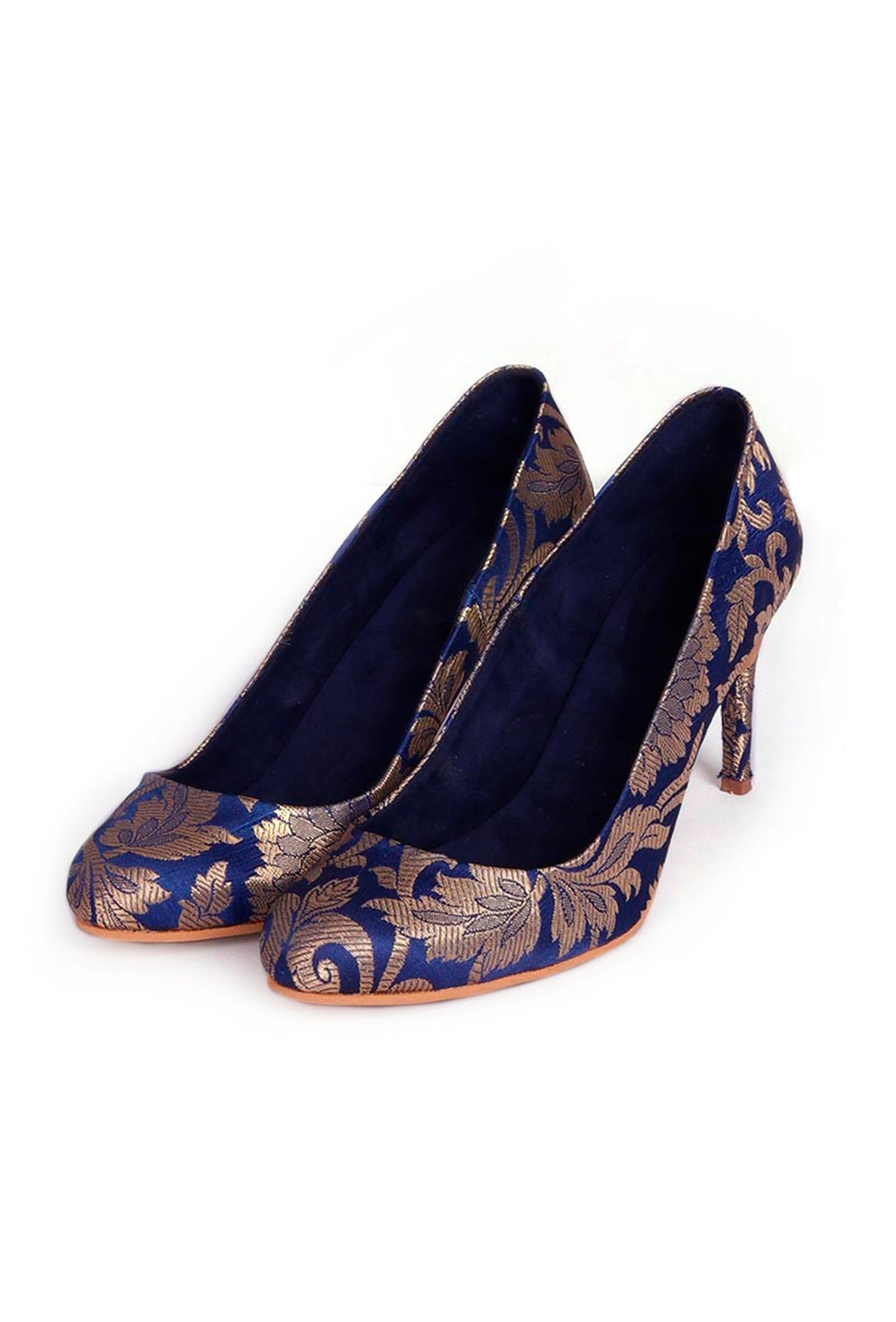 Blue Brocade Pencil Heel Pumps サイズ EU42