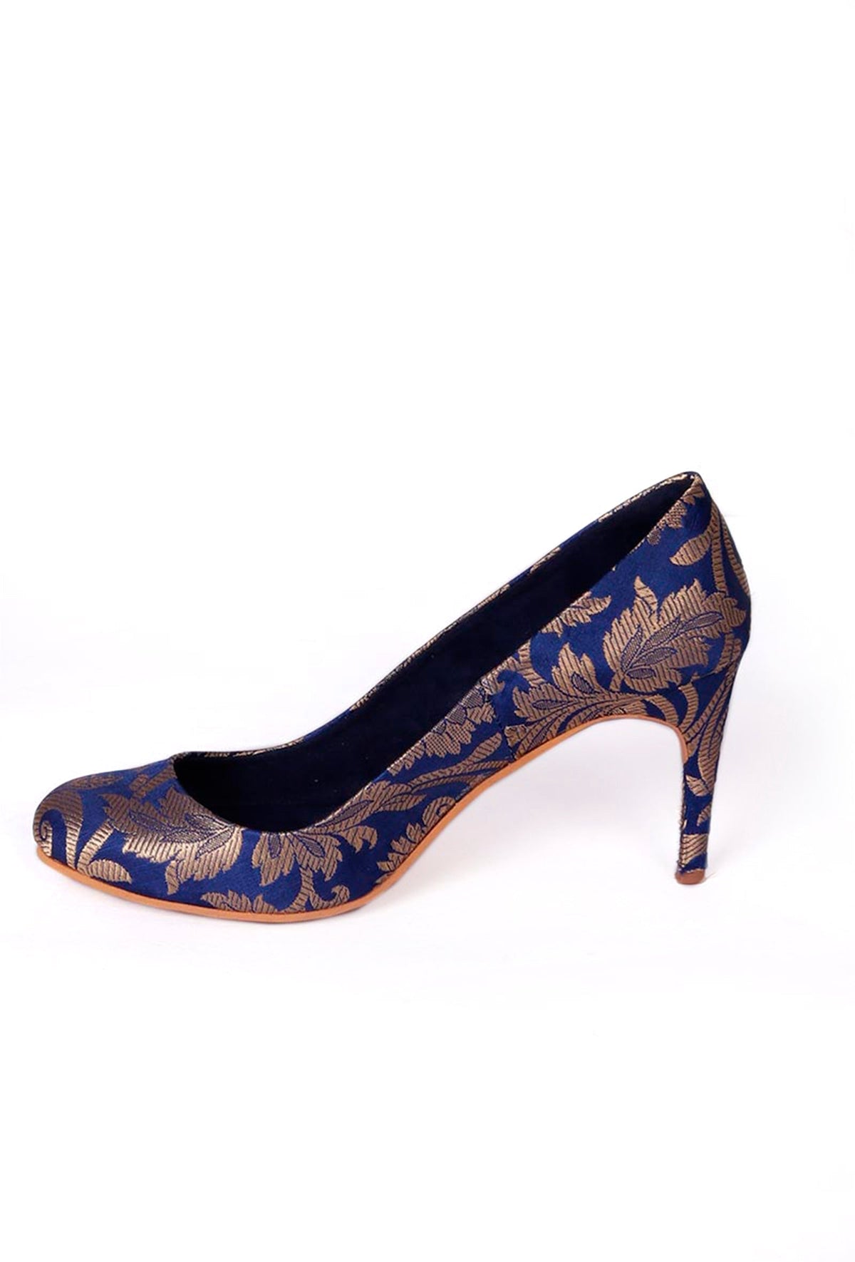Blue Brocade Pencil Heel Pumps サイズ EU36