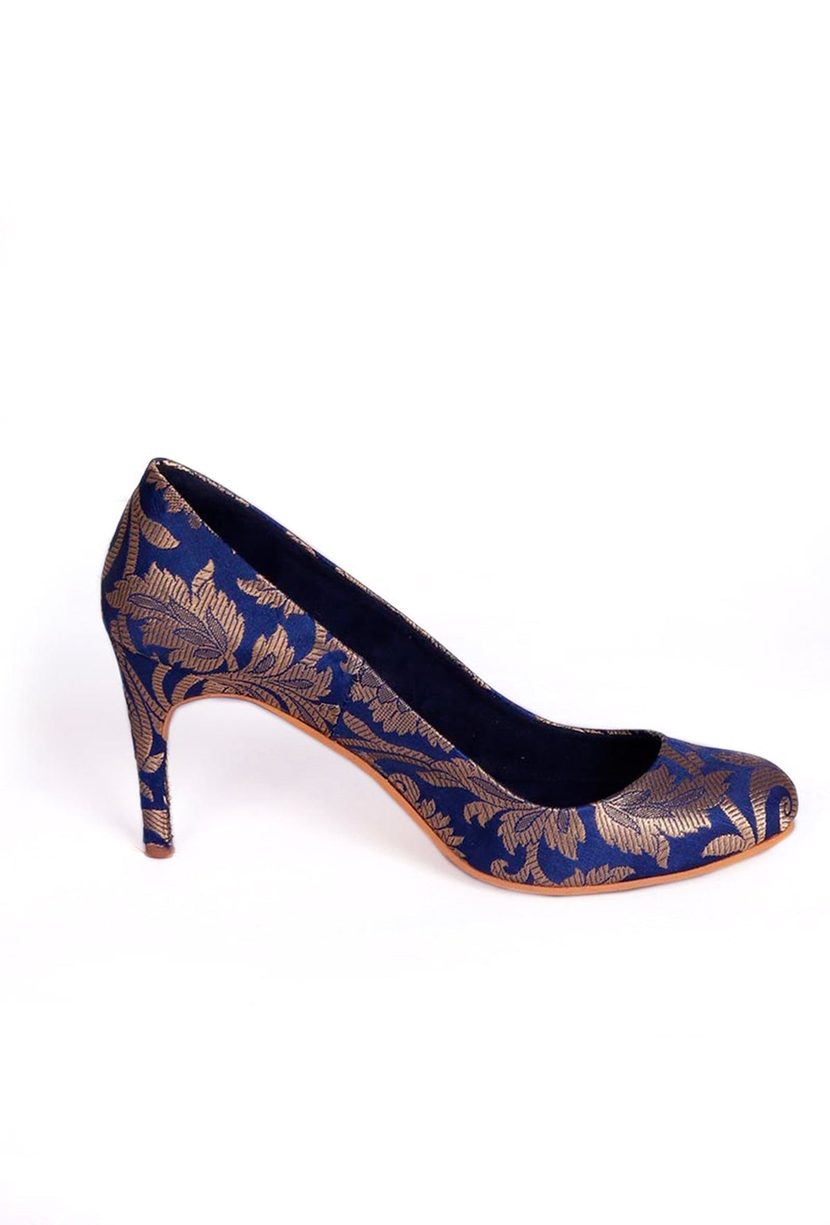 Blue Brocade Pencil Heel Pumps サイズ EU38