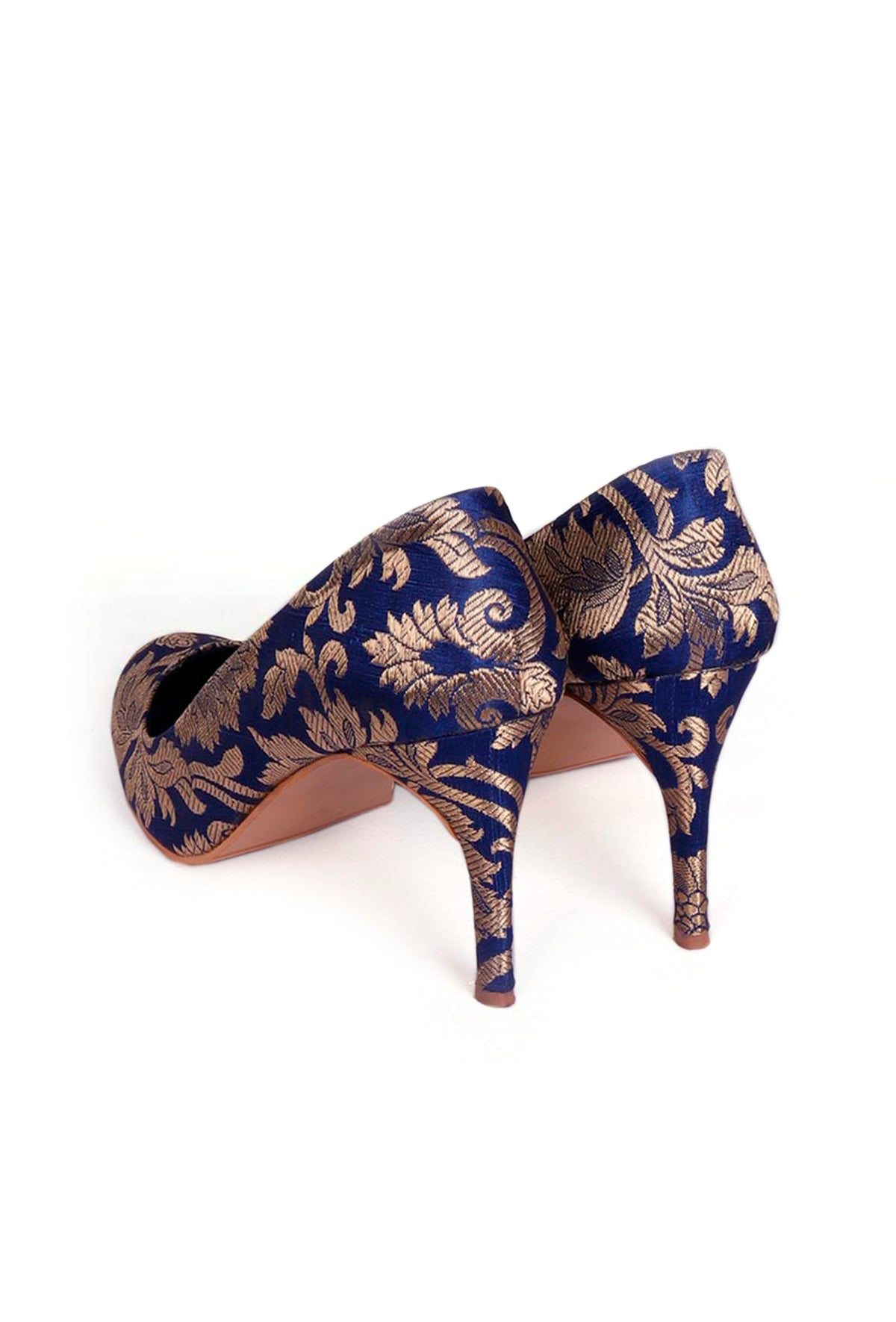 Blue Brocade Pencil Heel Pumps サイズ EU40