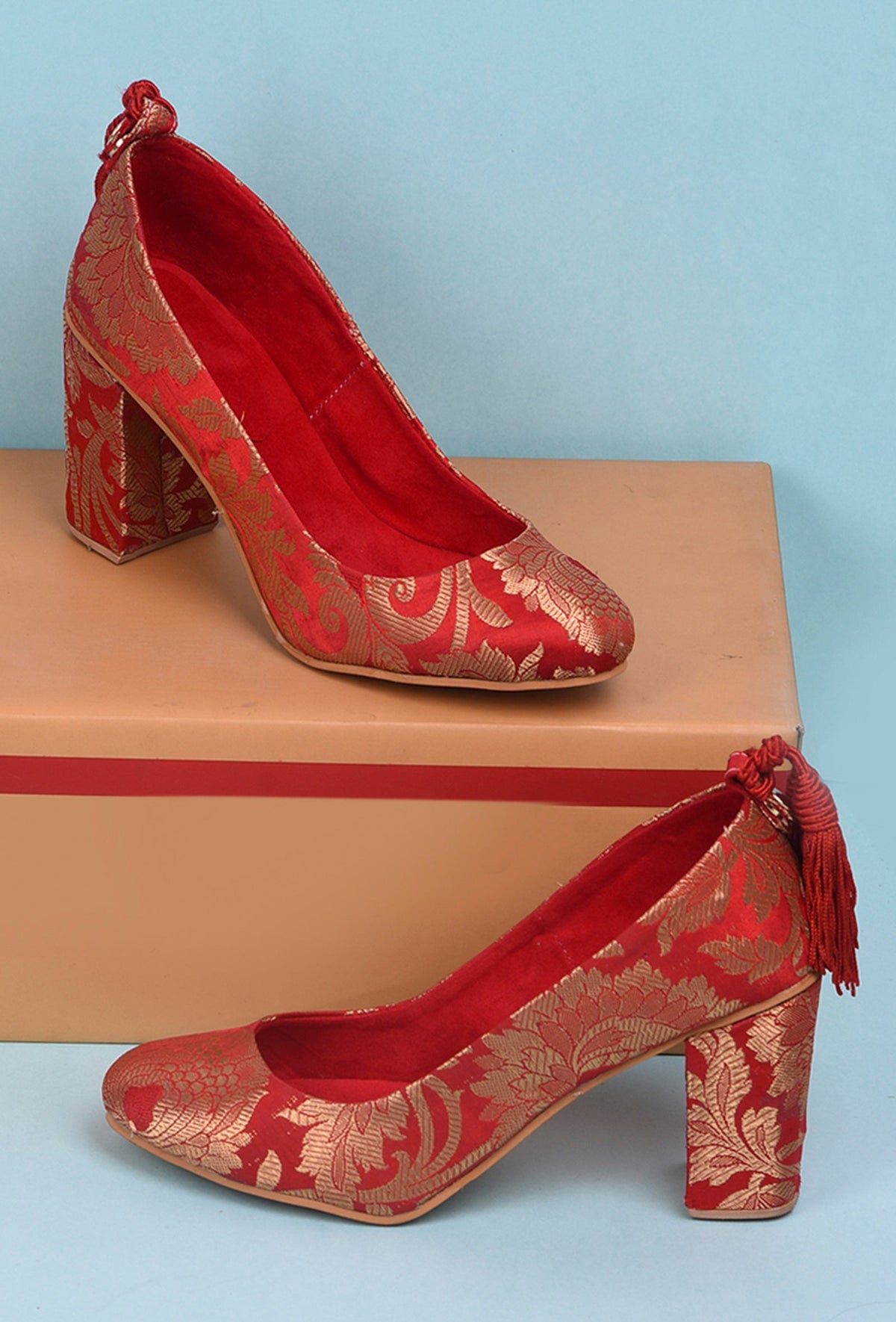 Red Brocade Block Heel サイズ EU41
