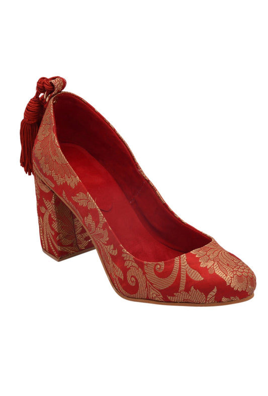 Red Brocade Block Heel サイズ EU38