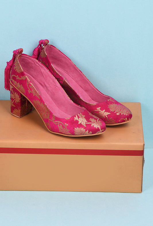 Pink Brocade Block Heel サイズ EU38