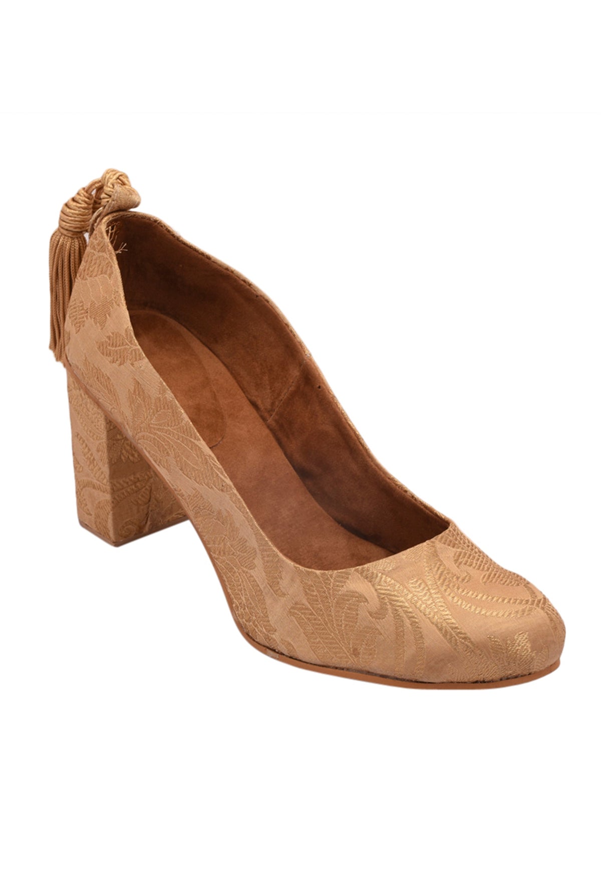 Beige Brocade Block Heel サイズ EU39