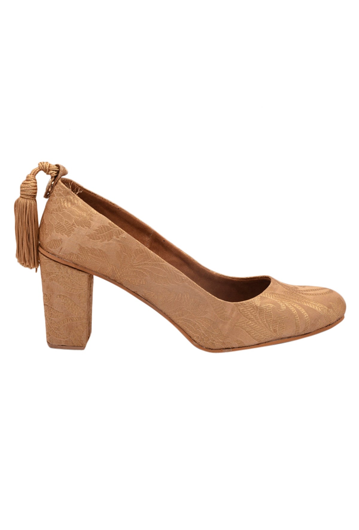 Beige Brocade Block Heel サイズ EU36