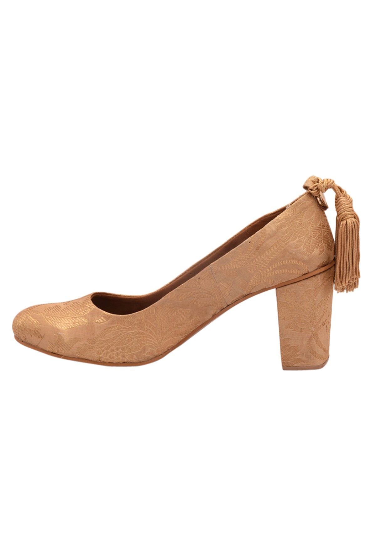 Beige Brocade Block Heel サイズ EU35