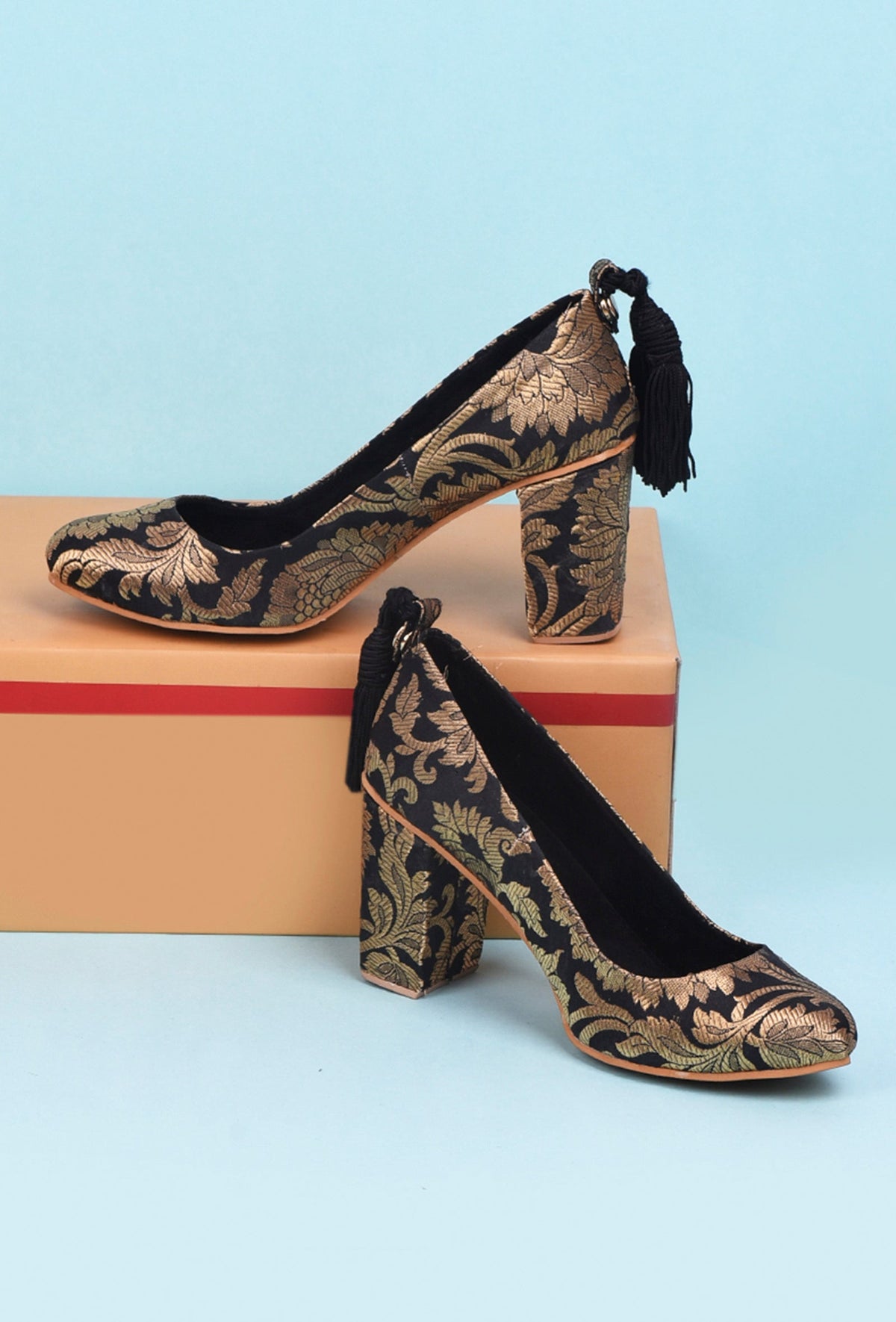 Black Brocade Block Heel サイズ EU40