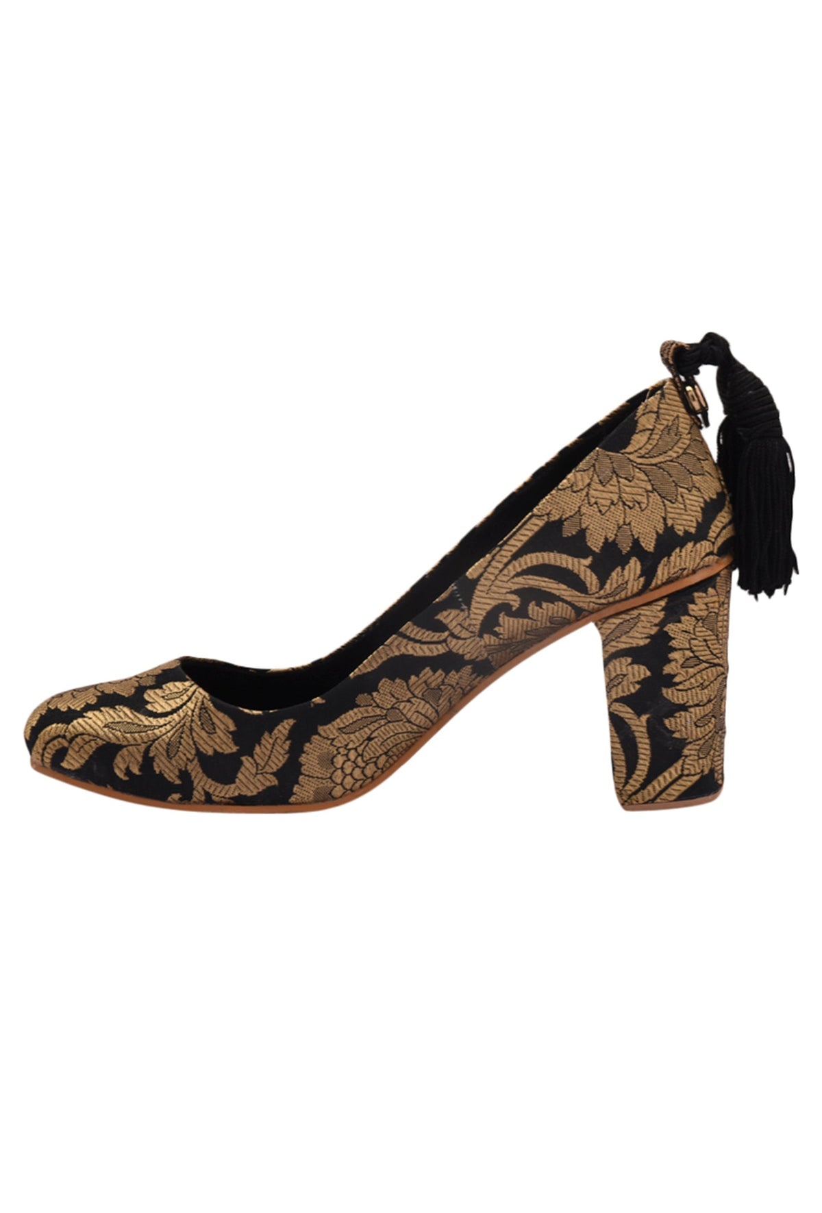 Black Brocade Block Heel サイズ EU38