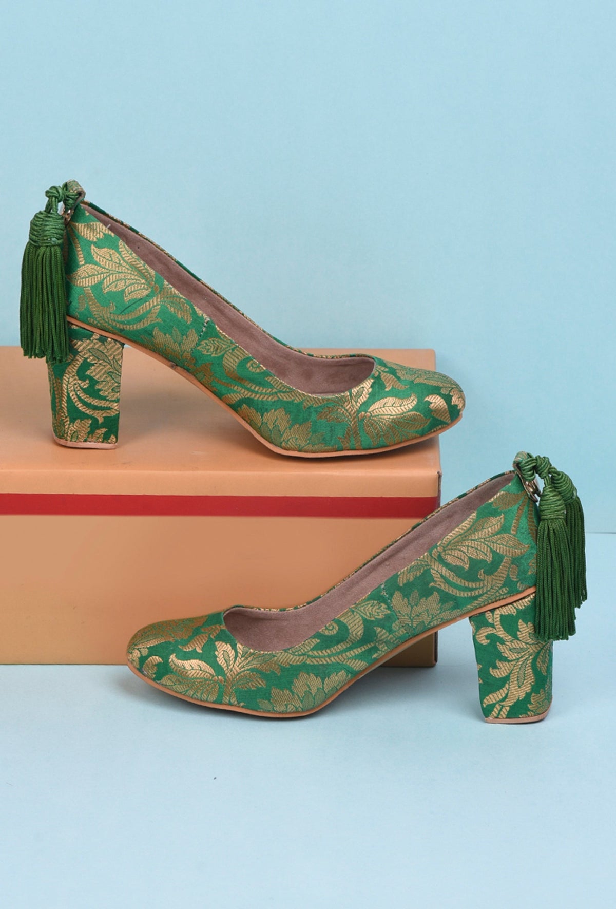Green Brocade Block Heel サイズ EU36