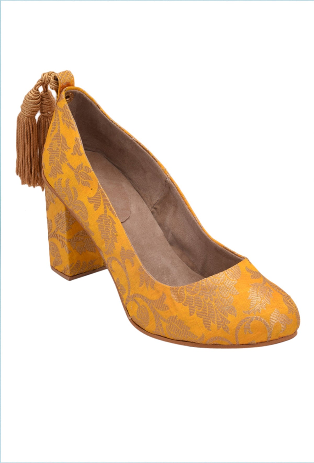 Yellow Brocade Block Heel サイズ EU41