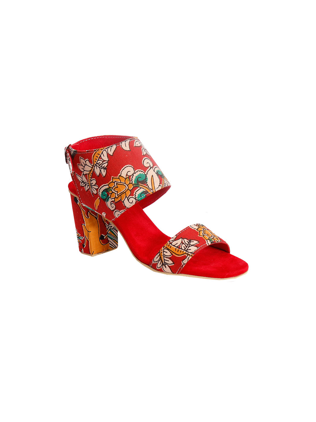 Red Cotton Kalamkari Strappy Block Heels サイズ EU38