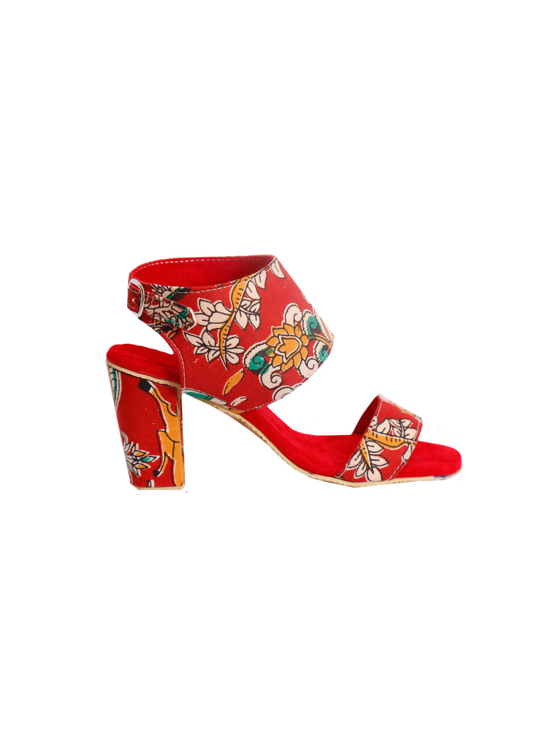 Red Cotton Kalamkari Strappy Block Heels サイズ EU42