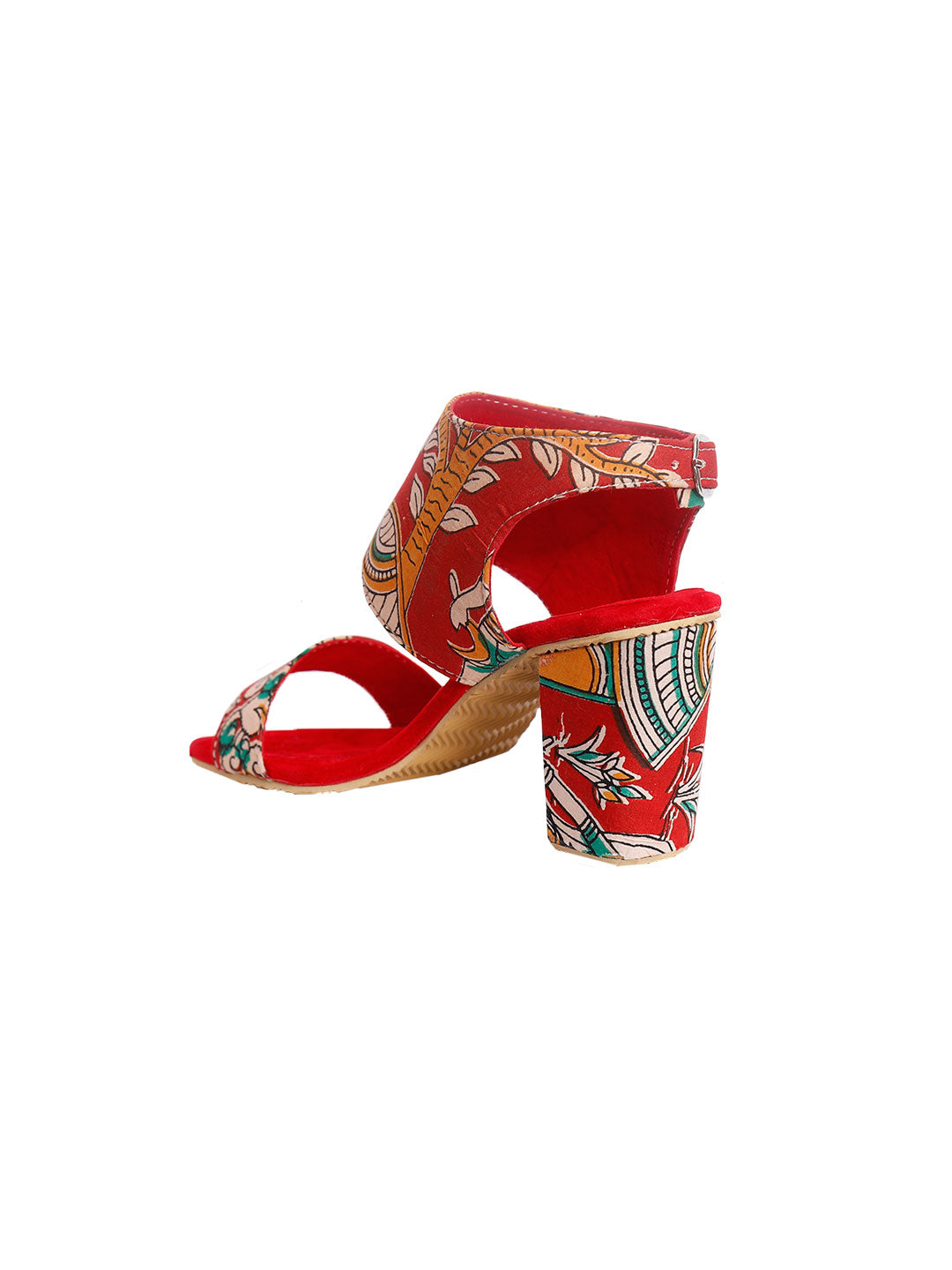 Red Cotton Kalamkari Strappy Block Heels サイズ EU38