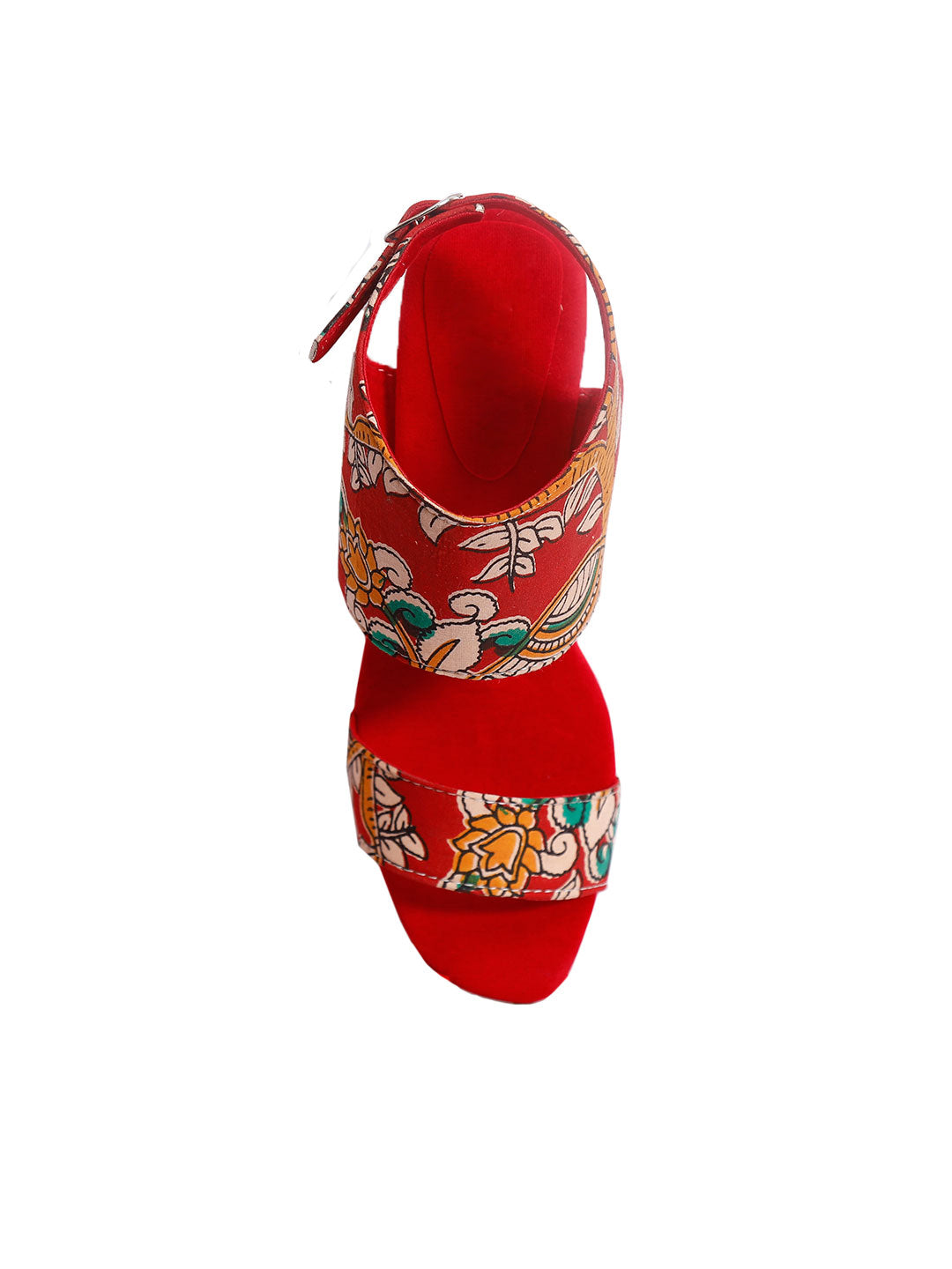 Red Cotton Kalamkari Strappy Block Heels サイズ EU39