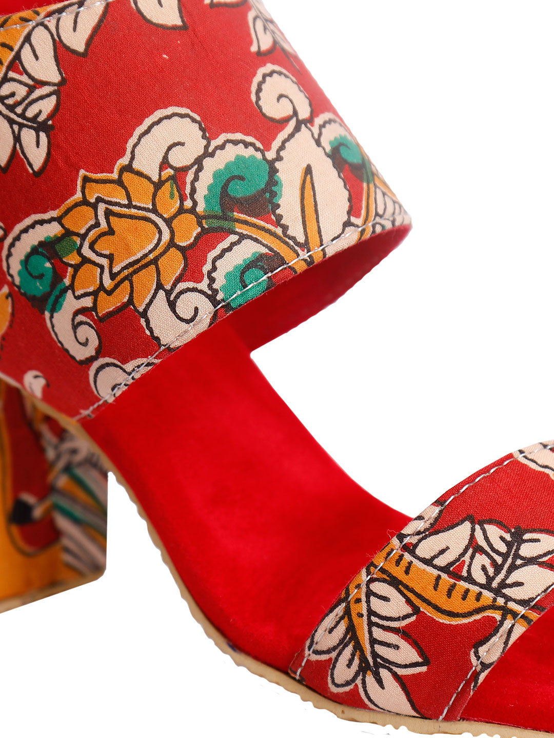Red Cotton Kalamkari Strappy Block Heels サイズ EU42
