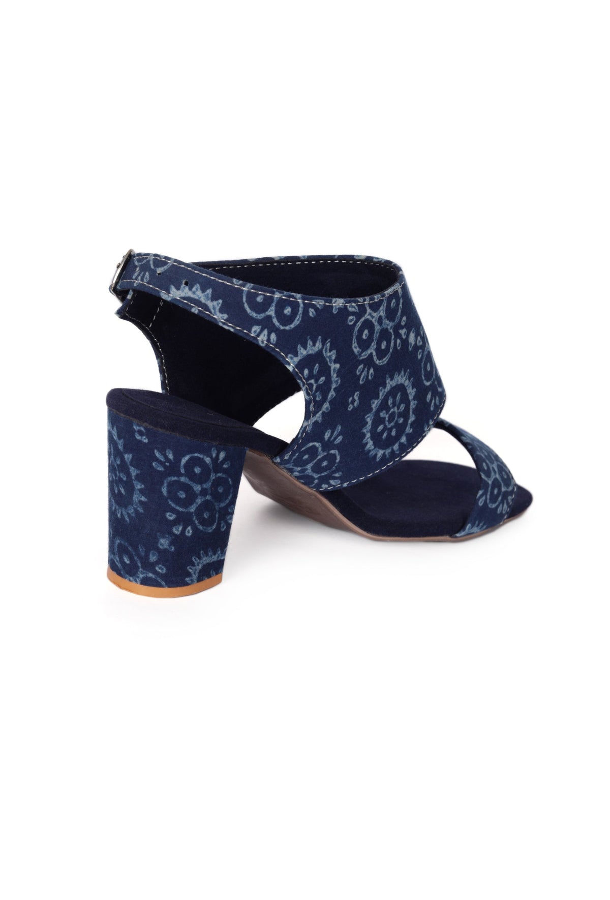 Indigo Circular Print Cotton Strappy Block Heels サイズ EU38