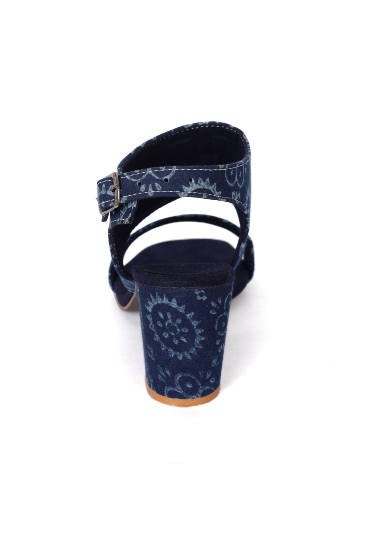 Indigo Circular Print Cotton Strappy Block Heels サイズ EU38