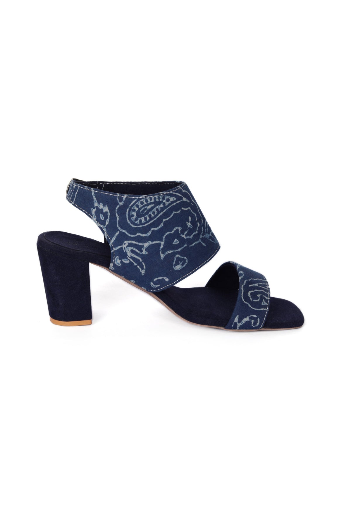 Indigo Floral Cotton Strappy Block Heels サイズ EU40