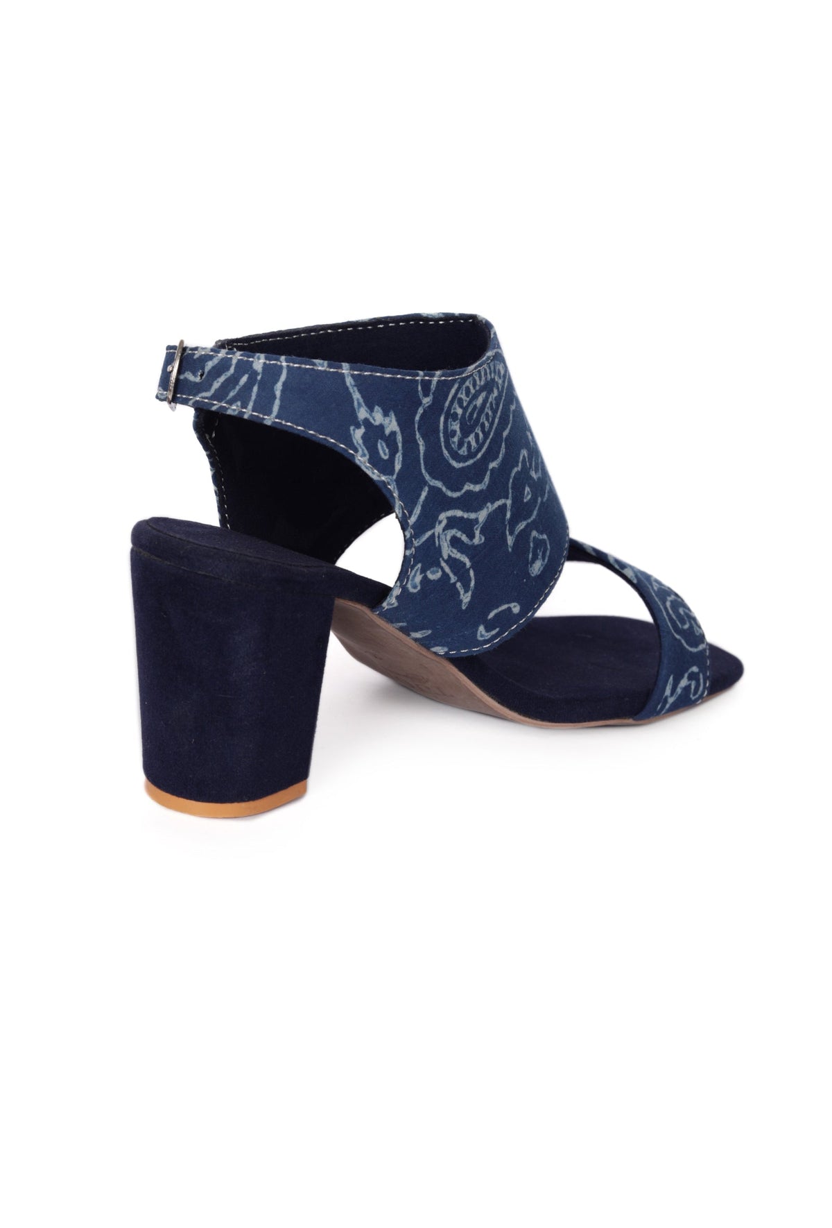 Indigo Floral Cotton Strappy Block Heels サイズ EU41