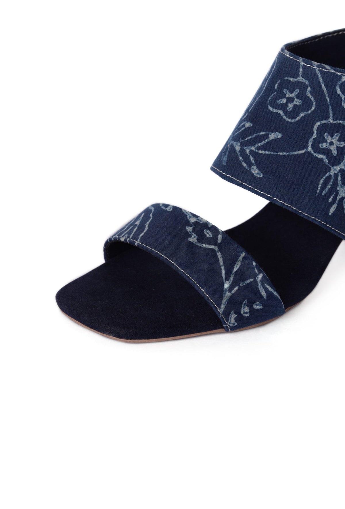 Indigo Floral Cotton Strappy Block Heels サイズ EU37