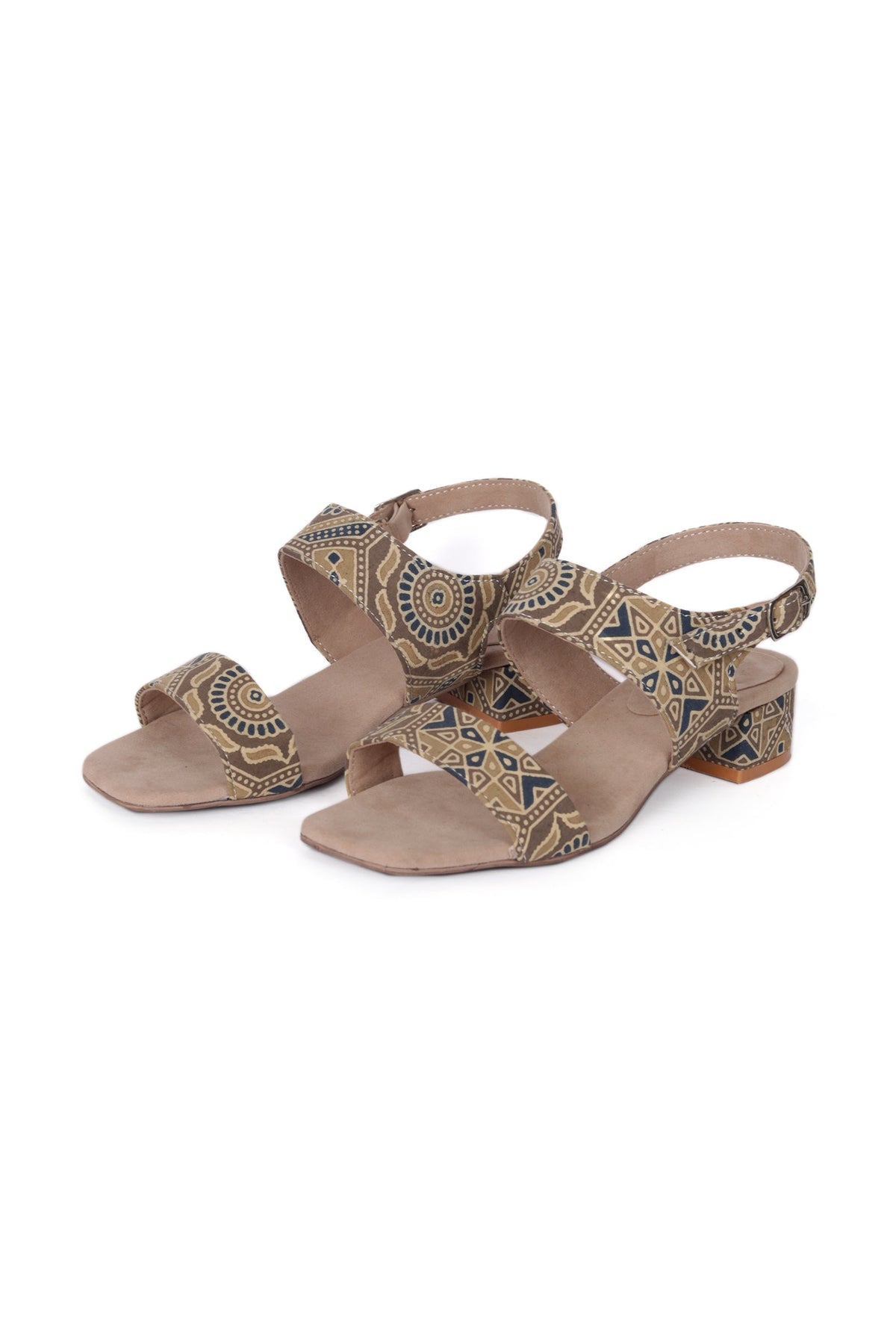 Cream Cotton Ajrakh Strappy Block Heels サイズ EU41