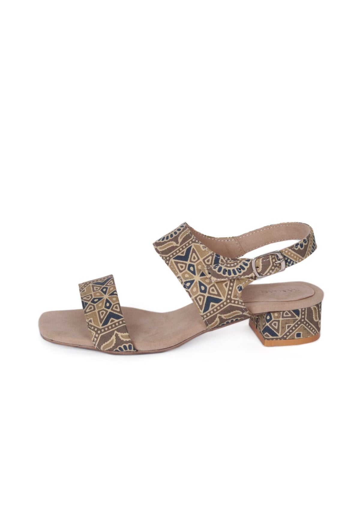 Cream Cotton Ajrakh Strappy Block Heels サイズ EU39