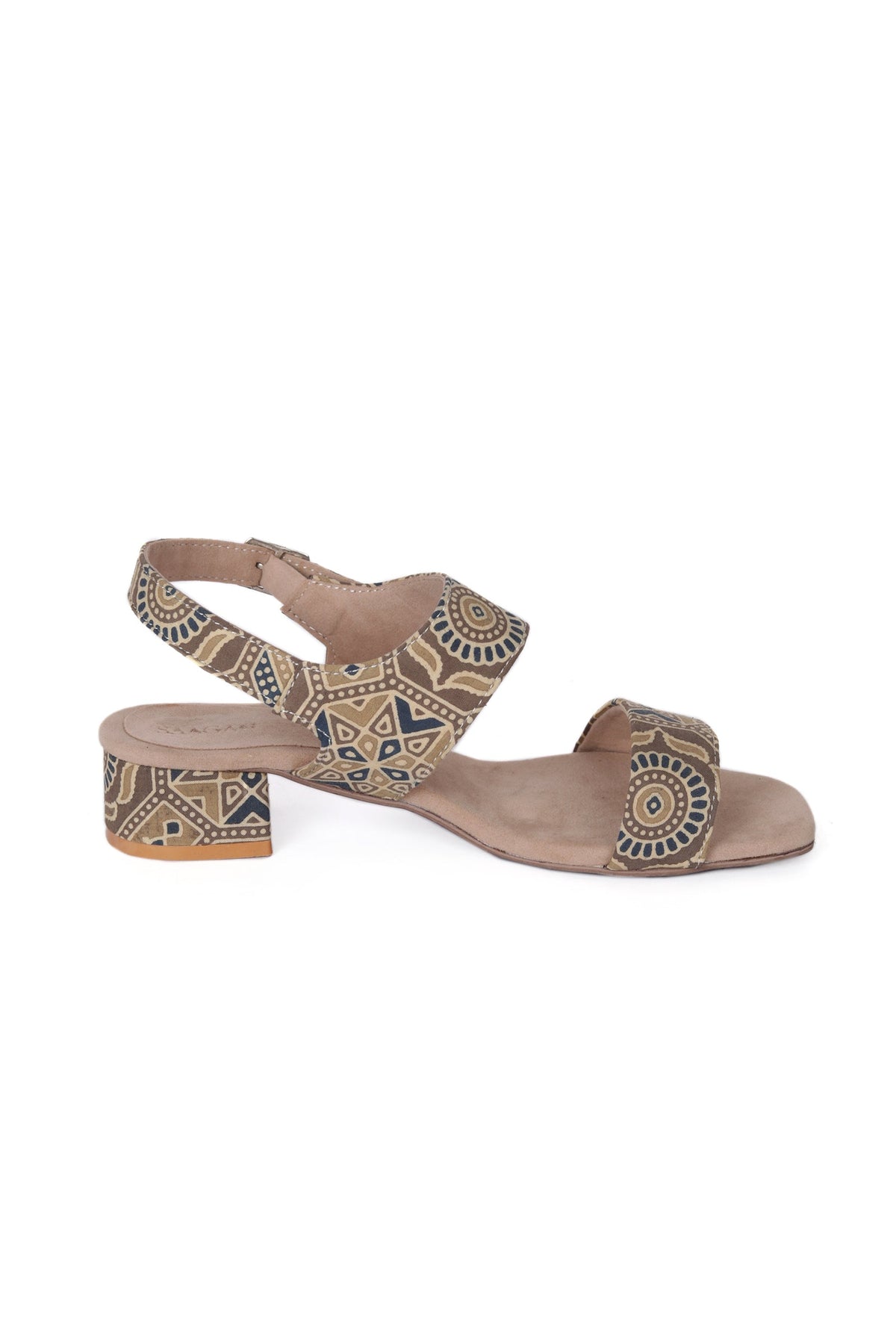 Cream Cotton Ajrakh Strappy Block Heels サイズ EU37