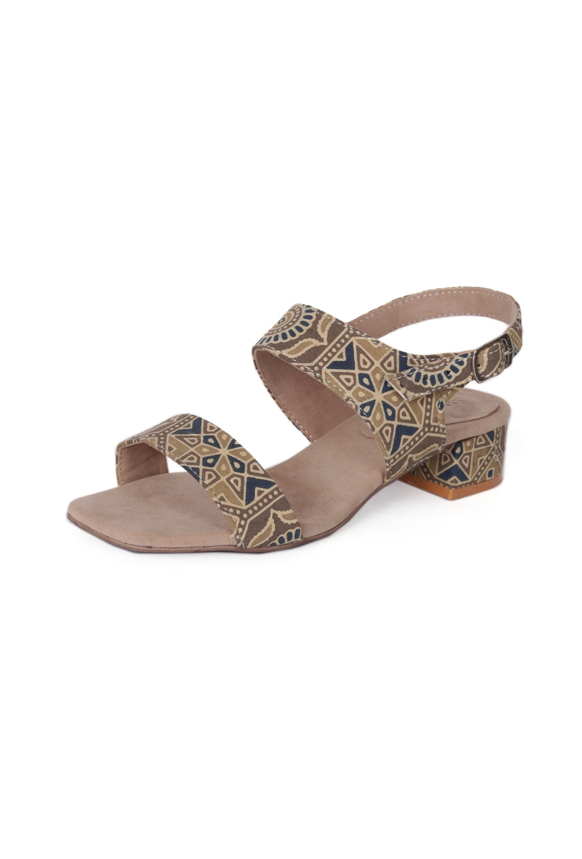 Cream Cotton Ajrakh Strappy Block Heels サイズ EU39