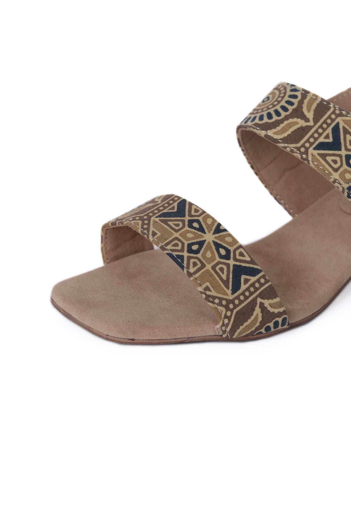 Cream Cotton Ajrakh Strappy Block Heels サイズ EU36