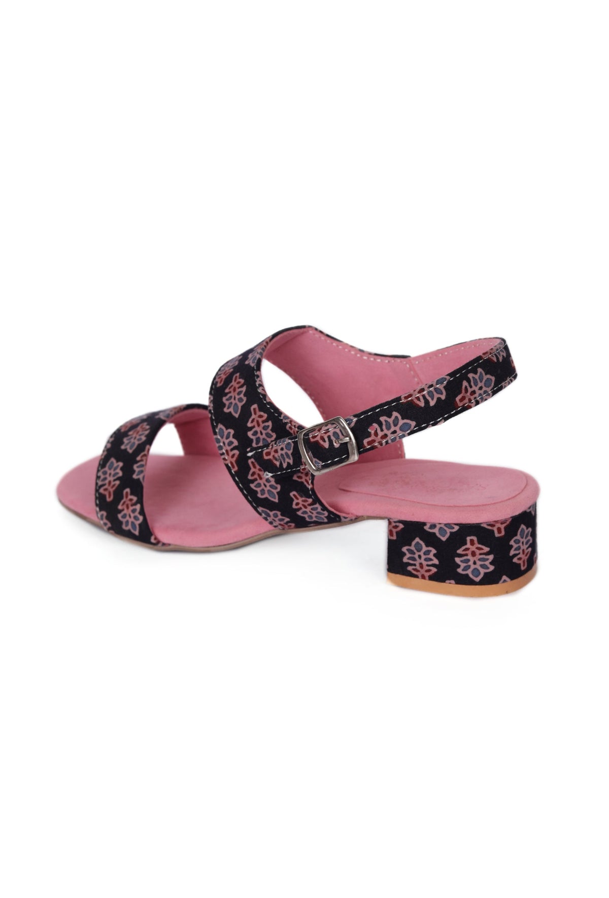 Black Floral Cotton Ajrakh Strappy Block Heel サイズ EU38