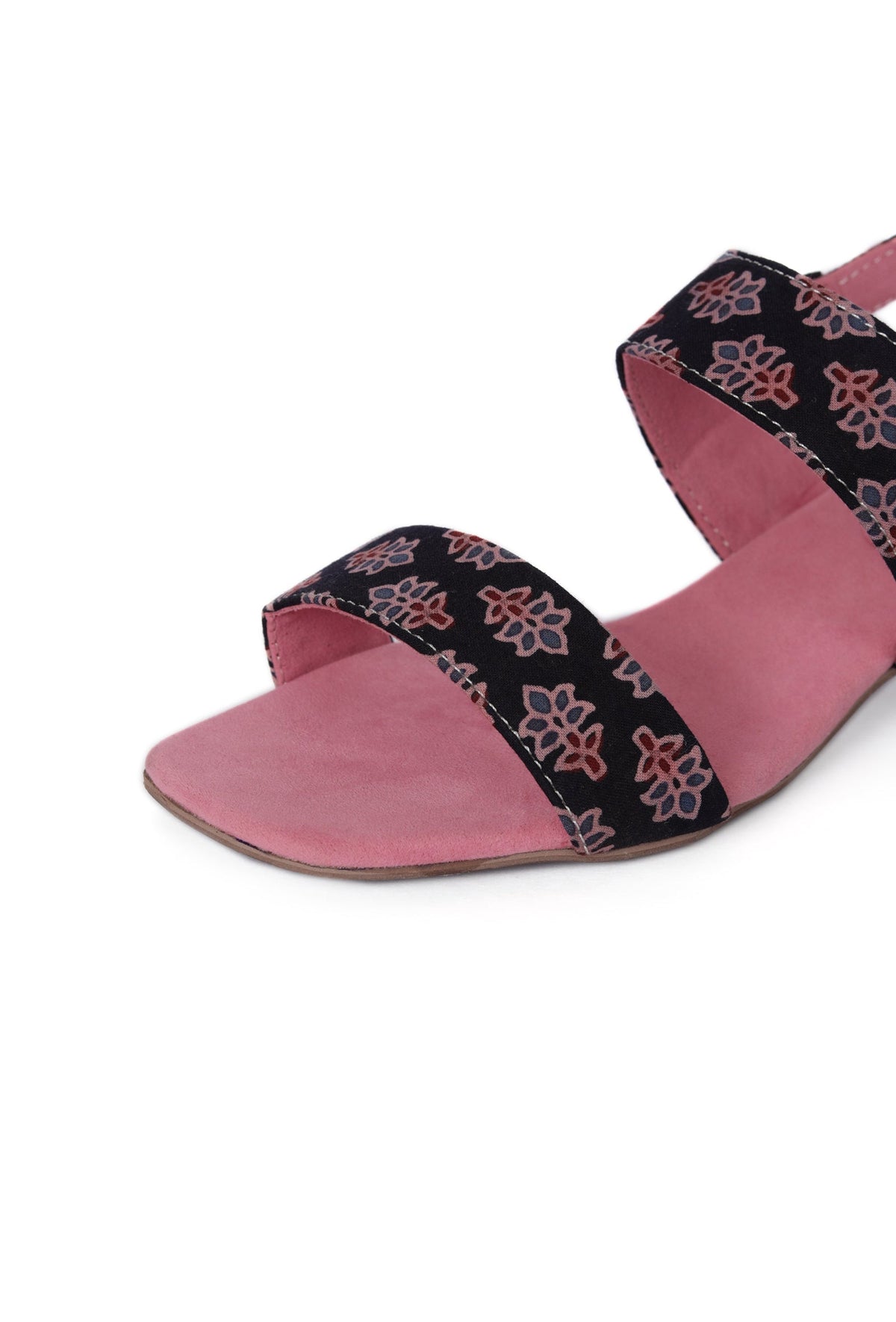 Black Floral Cotton Ajrakh Strappy Block Heel サイズ EU38