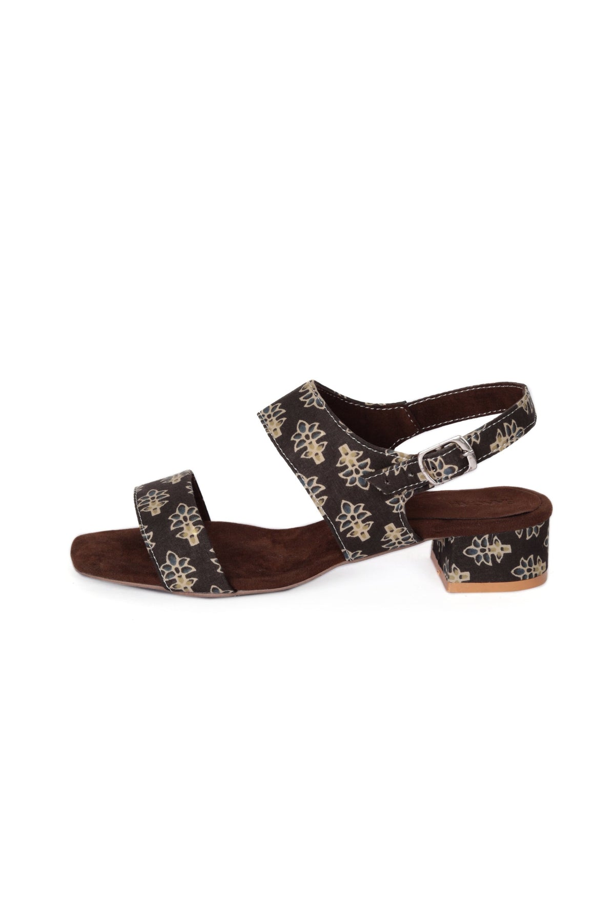 Brown Cotton Ajrakh Strappy Block Heels サイズ EU38