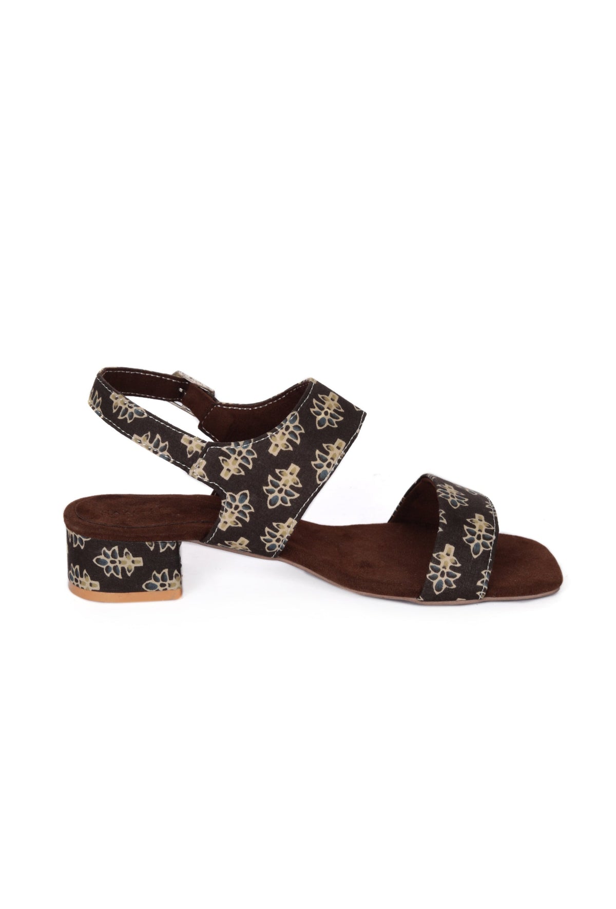 Brown Cotton Ajrakh Strappy Block Heels サイズ EU40