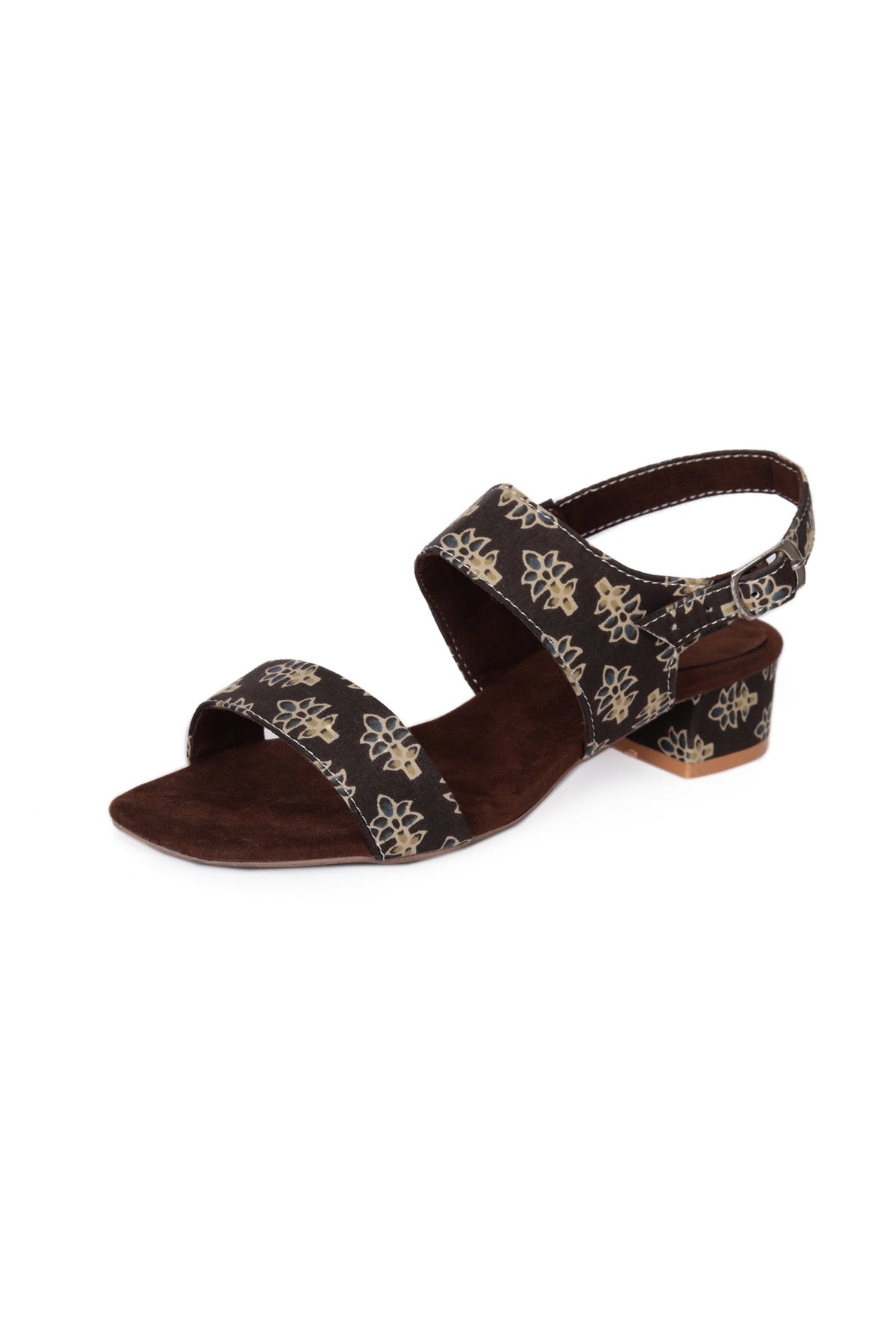 Brown Cotton Ajrakh Strappy Block Heels サイズ EU37