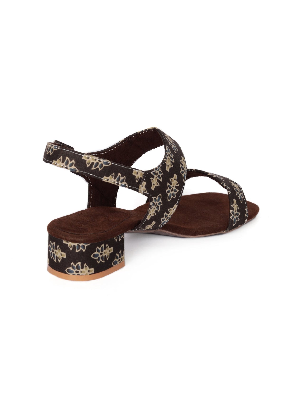 Brown Cotton Ajrakh Strappy Block Heels サイズ EU41