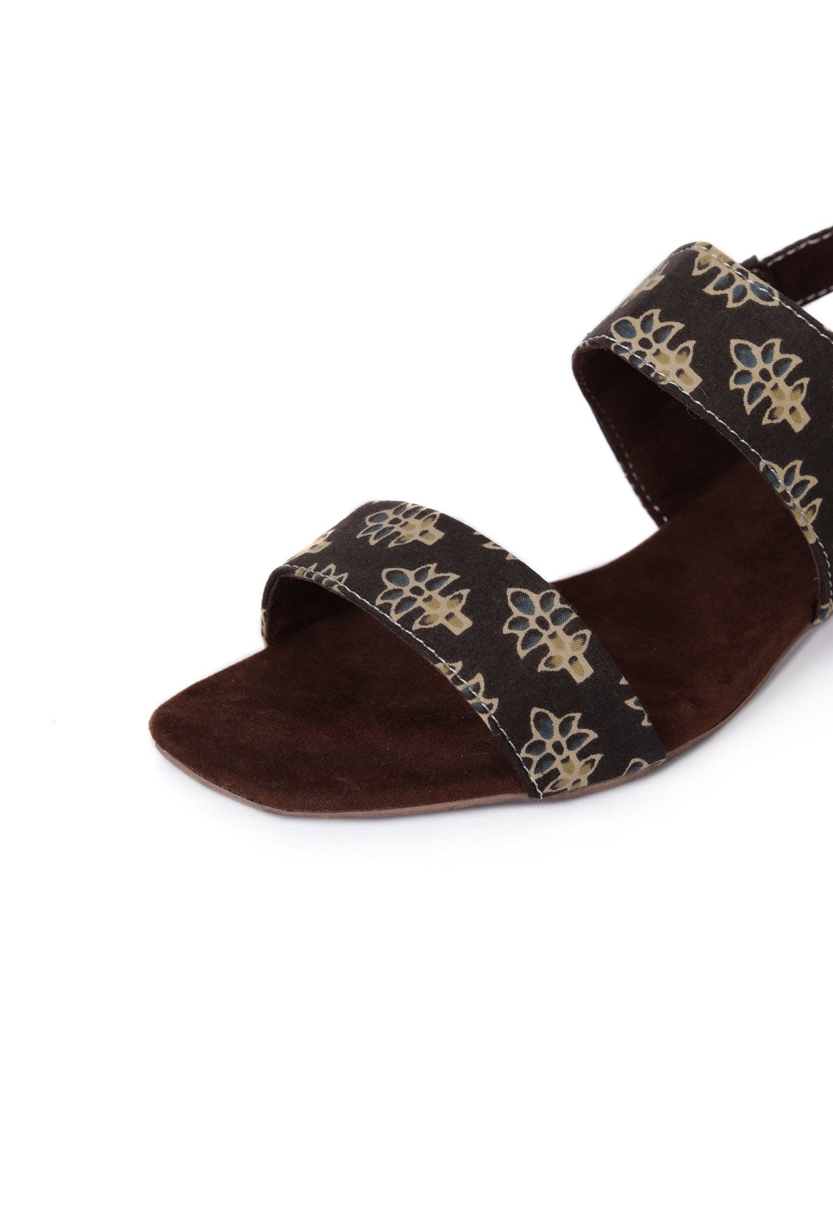 Brown Cotton Ajrakh Strappy Block Heels サイズ EU36
