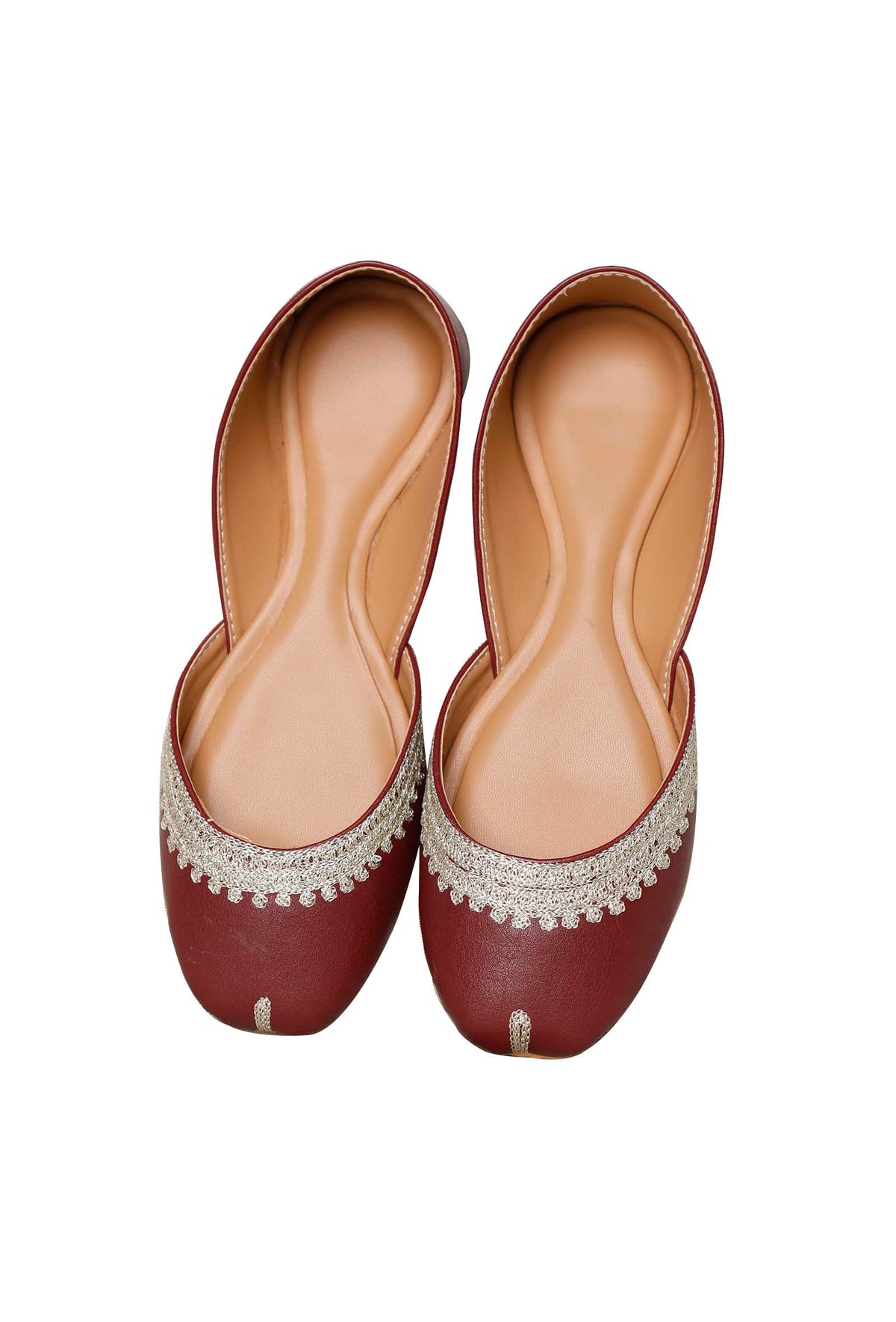 Maroon Embroidered Cruelty-Free Leather Juttis サイズ EU40