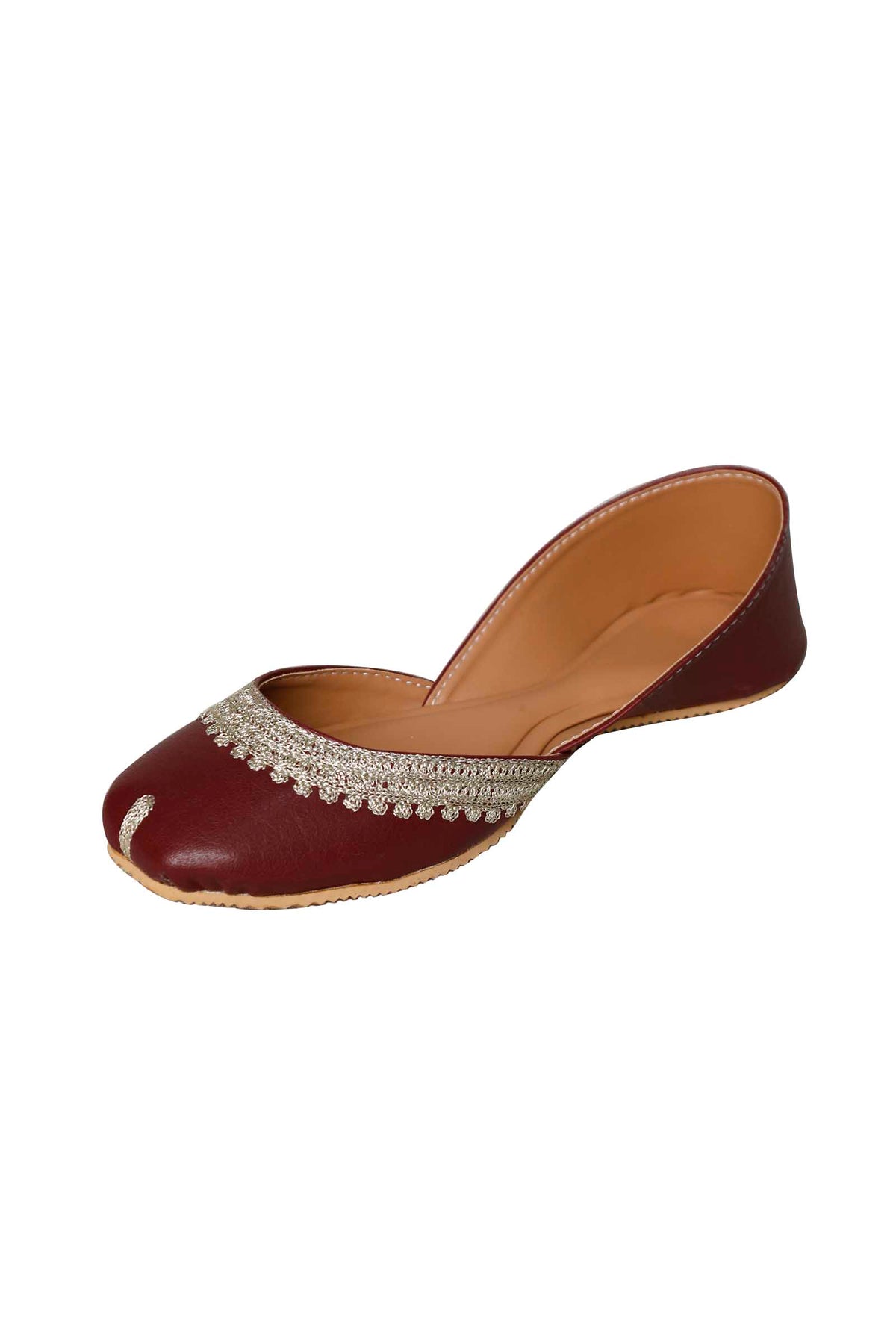 Maroon Embroidered Cruelty-Free Leather Juttis サイズ EU39