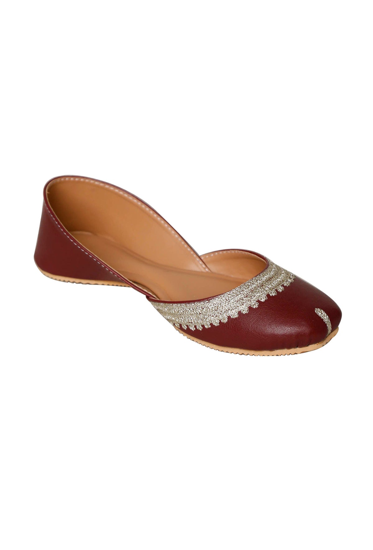 Maroon Embroidered Cruelty-Free Leather Juttis サイズ EU39