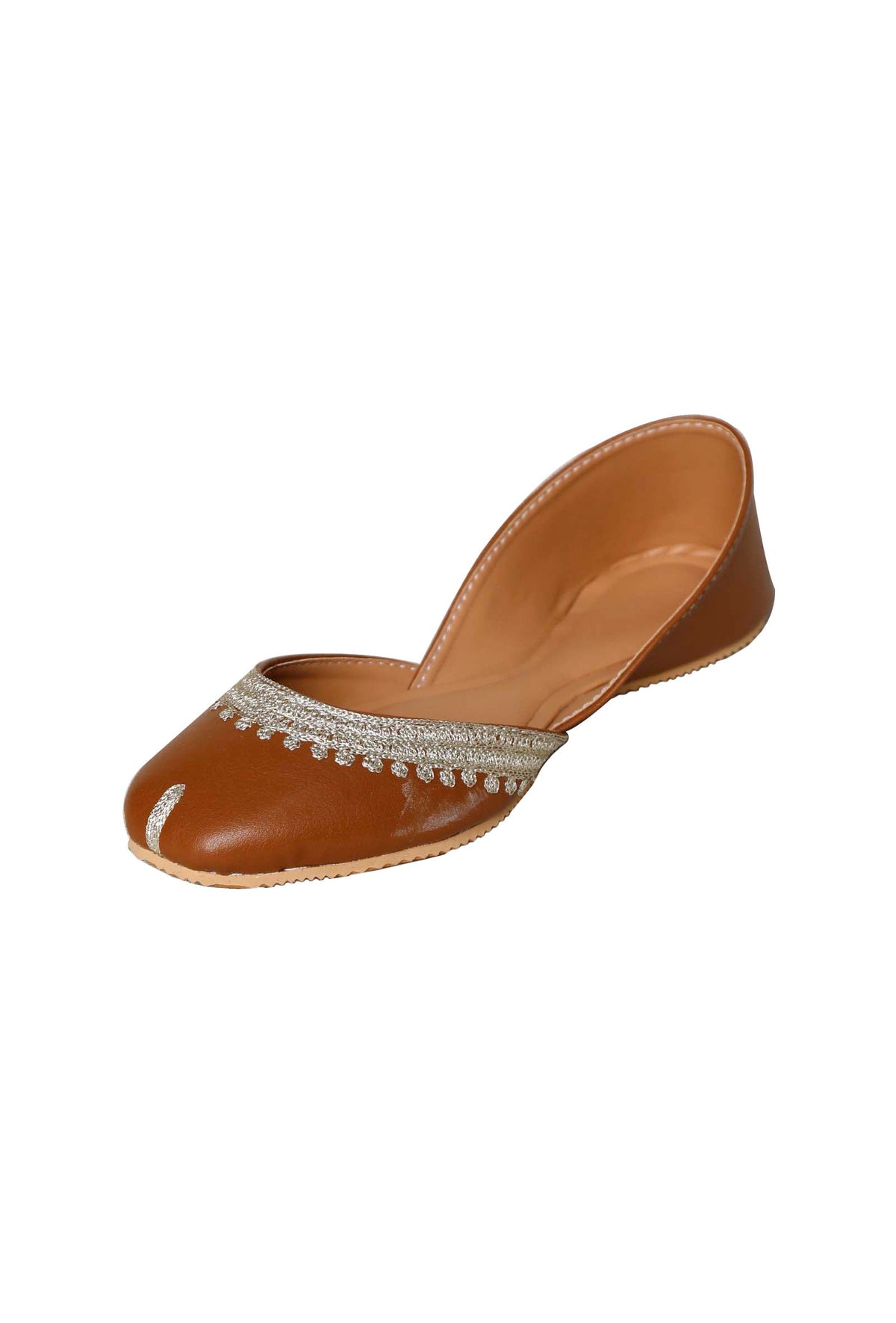 Tan Embroidered Cruelty-Free Leather Juttis サイズ EU38
