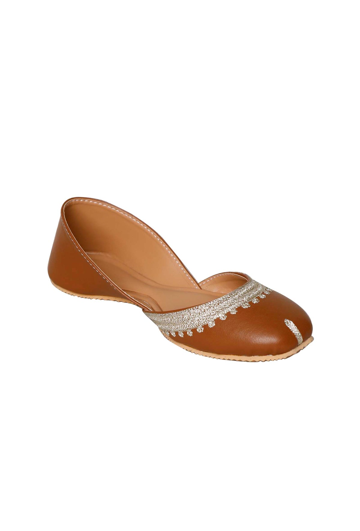 Tan Embroidered Cruelty-Free Leather Juttis サイズ EU38