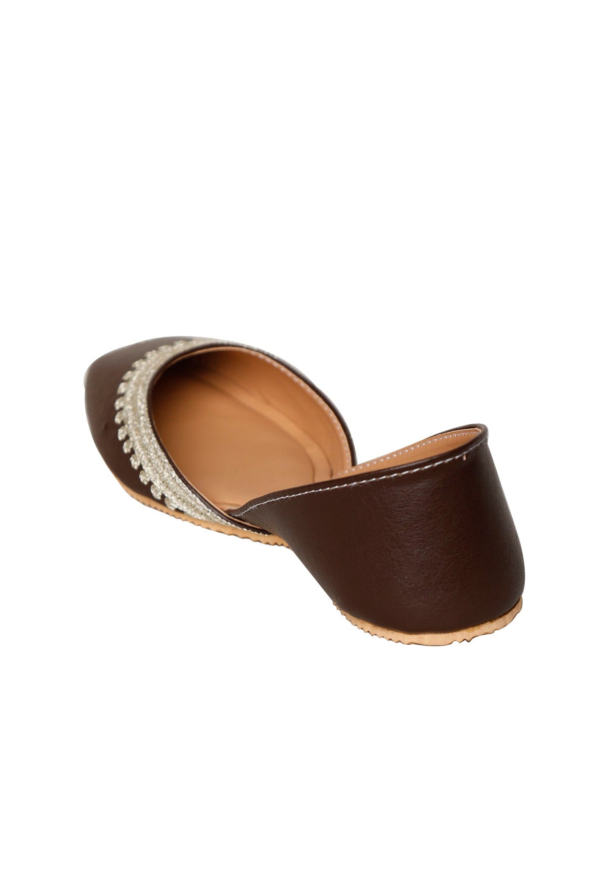 Brown Embroidered Cruelty-Free Leather Juttis サイズ EU37
